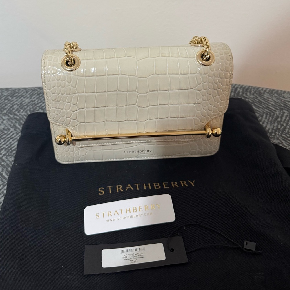 Strathberry Ivory Croc-Embossed Crossbody Bag